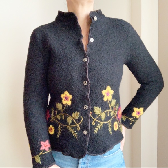 VTG Black Boiled Wool Jacket Blazer Carole Reed S